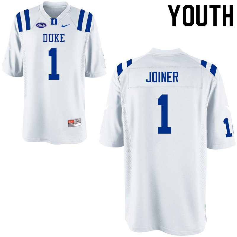Youth #1 Darius Joiner Duke Blue Devils College Football Jerseys Sale-White - Click Image to Close
